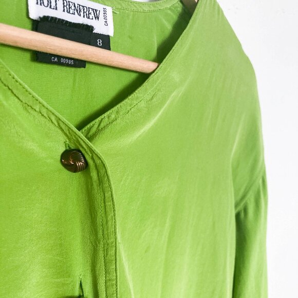 Vintage Lime Green 100% Silk Blouse - Picture 9 of 11